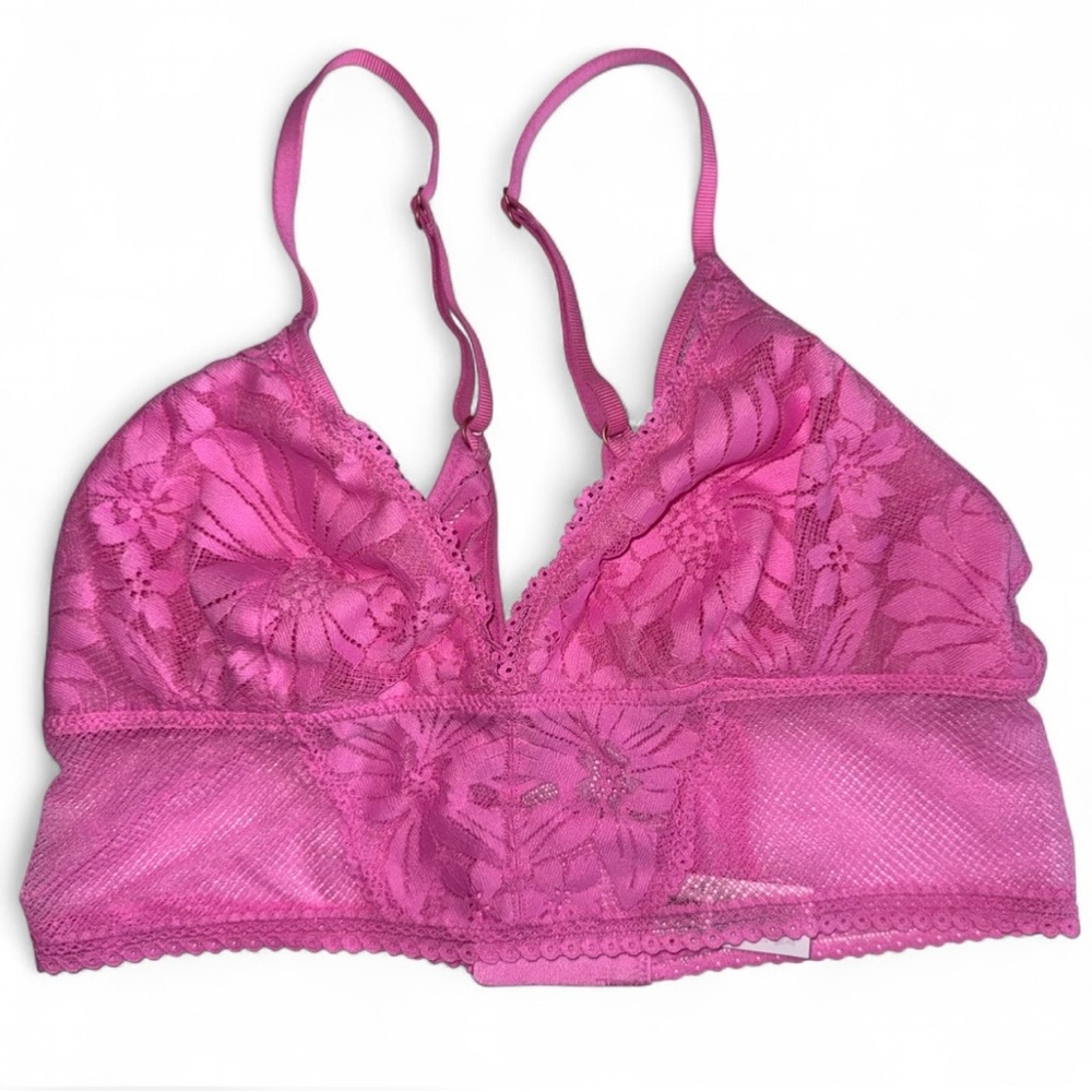 Aerie Pink Lace Bralette Medium Wireless Floral Lace Adjustable Straps Boho